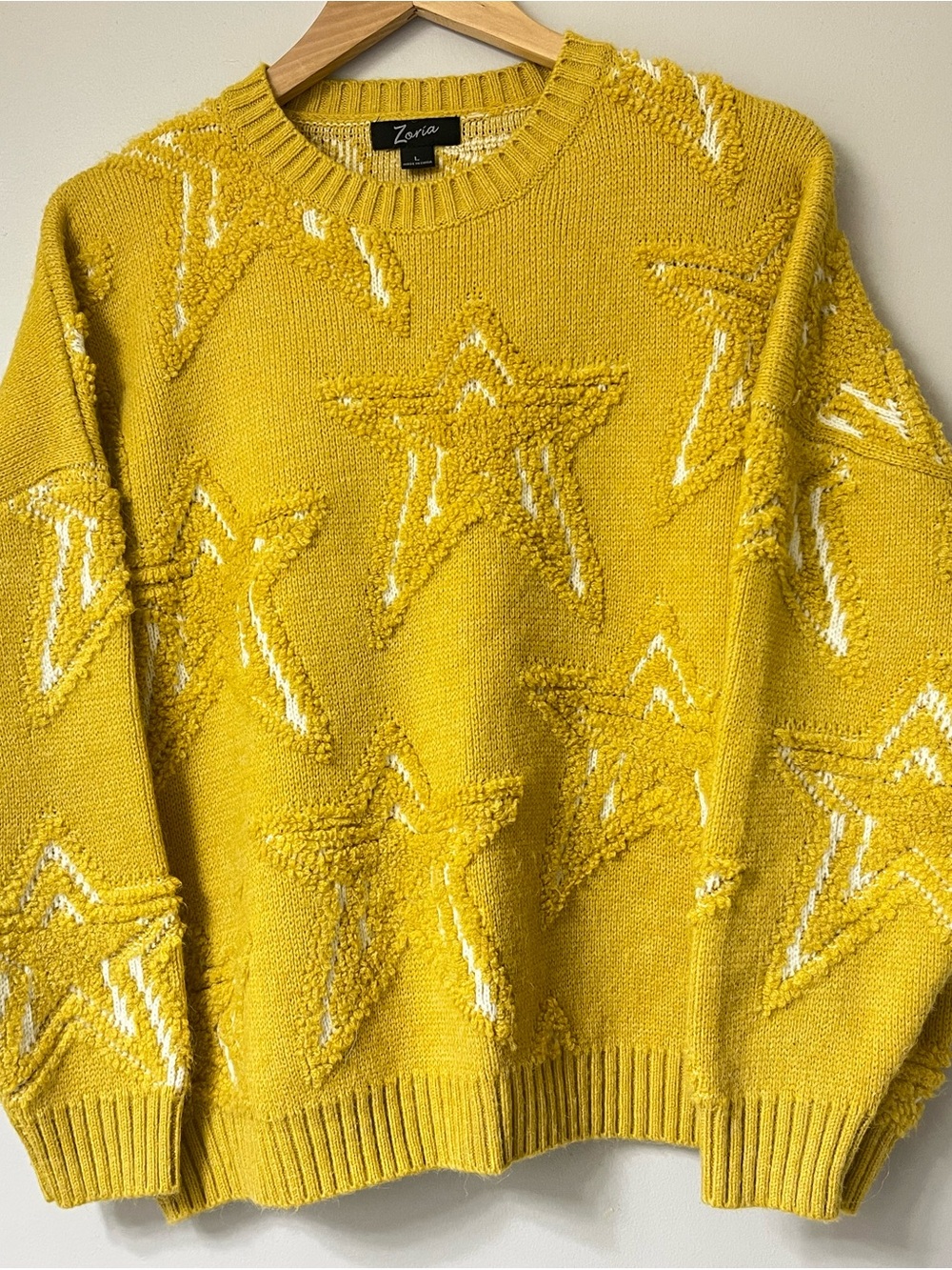 Zoria Cozy Over Sized Yarn Punch Star Sweater Yellow L